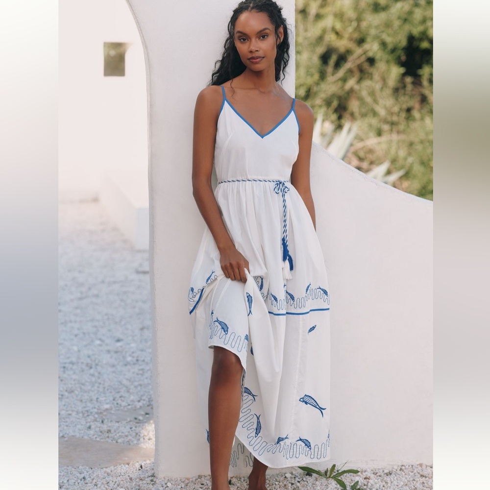 Chic White and Blue Maxi Dress